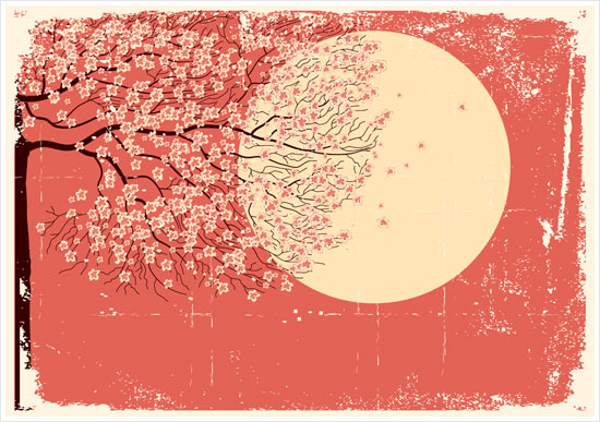 Flowing Sakura tree.Grunge image © TATYANA KULIKOVA #5831594